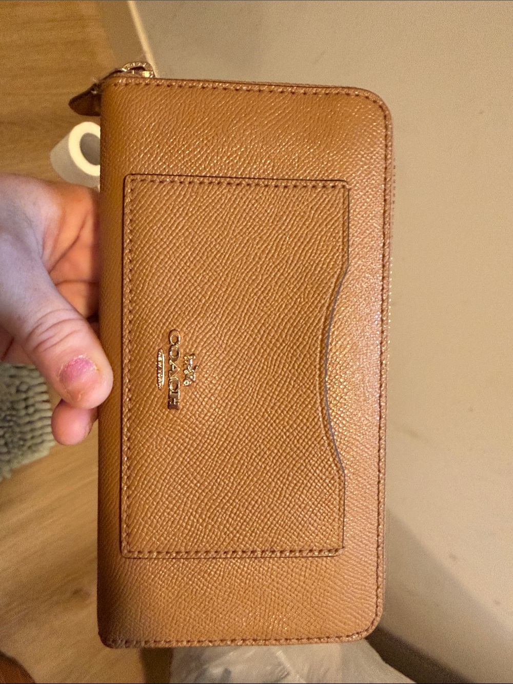 Coach Caramel Leather Zip-Around Wallet with Card Slot